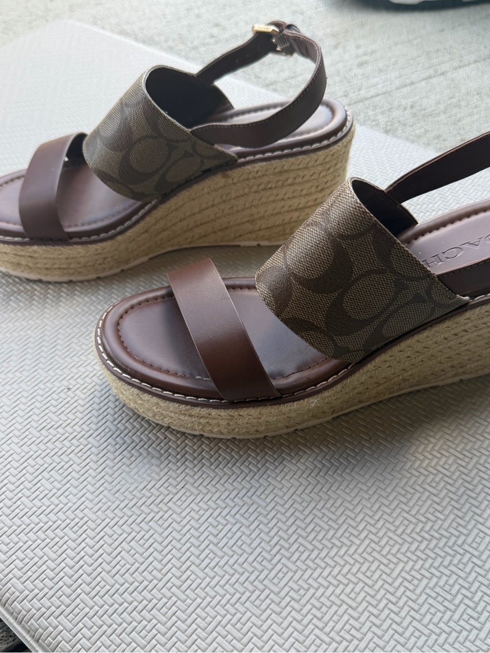 Coach Brown Signature Canvas Espadrille Platform Sandals - Picture 5 of 6
